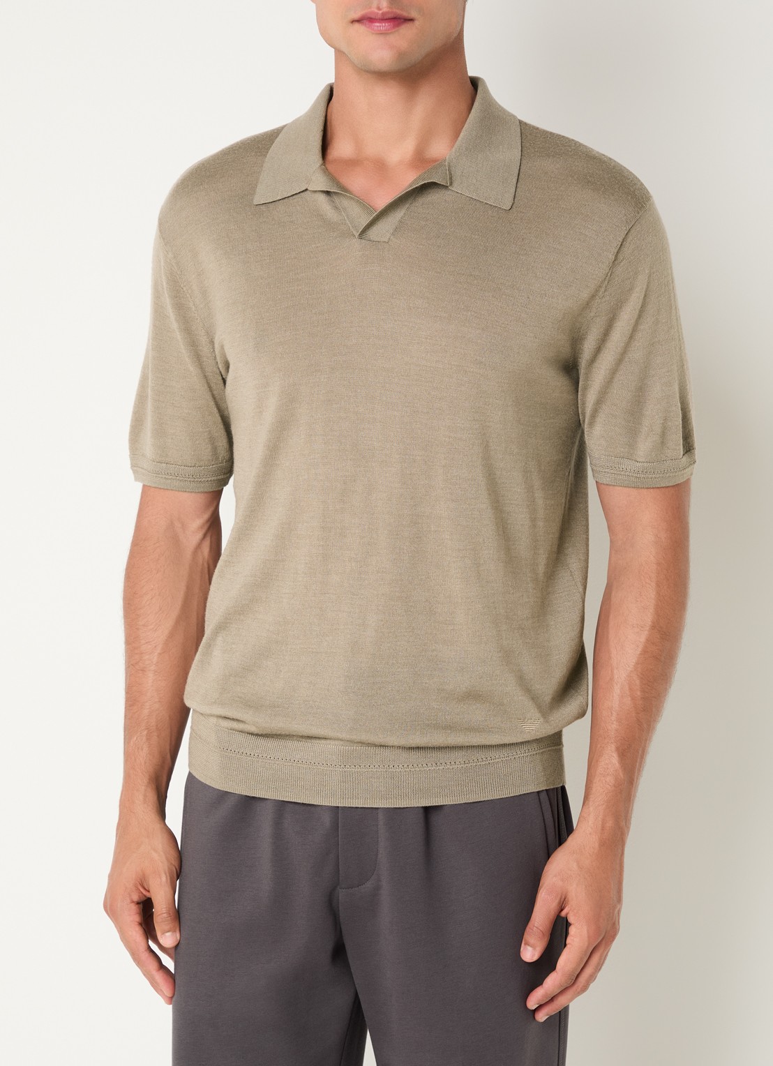 Armani Fijngebreide regular fit polo in zijdeblend - detail 2 zand