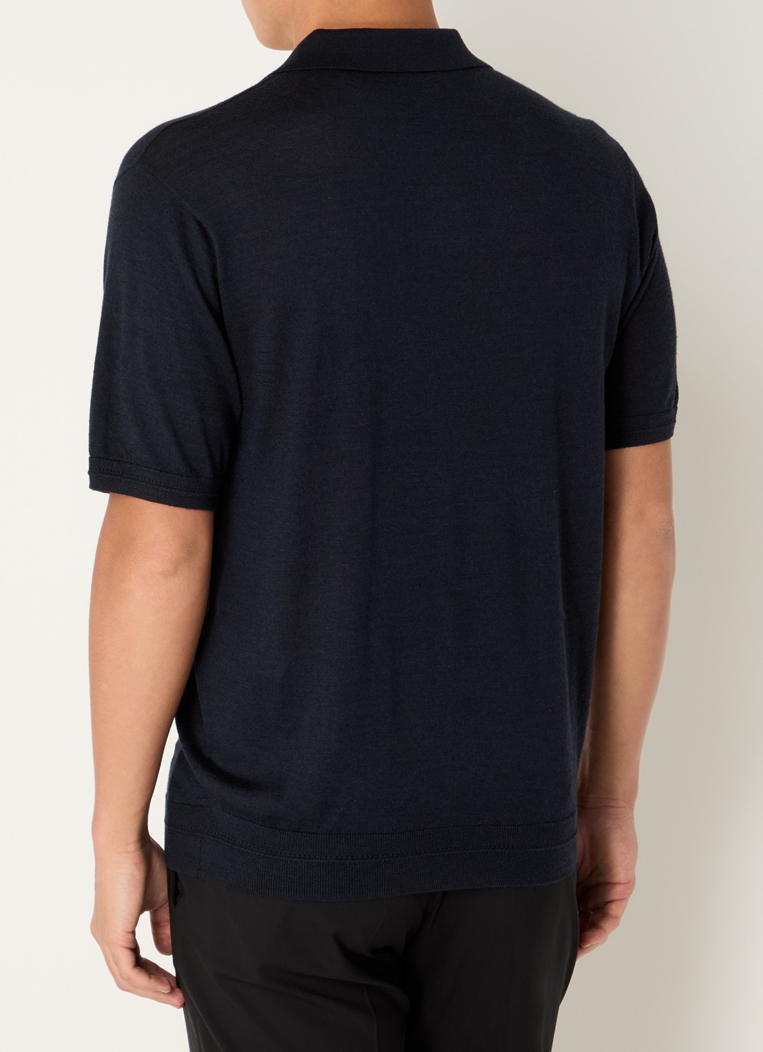 Armani Fijngebreide regular fit polo in zijdeblend - achterkant 3 donkerblauw