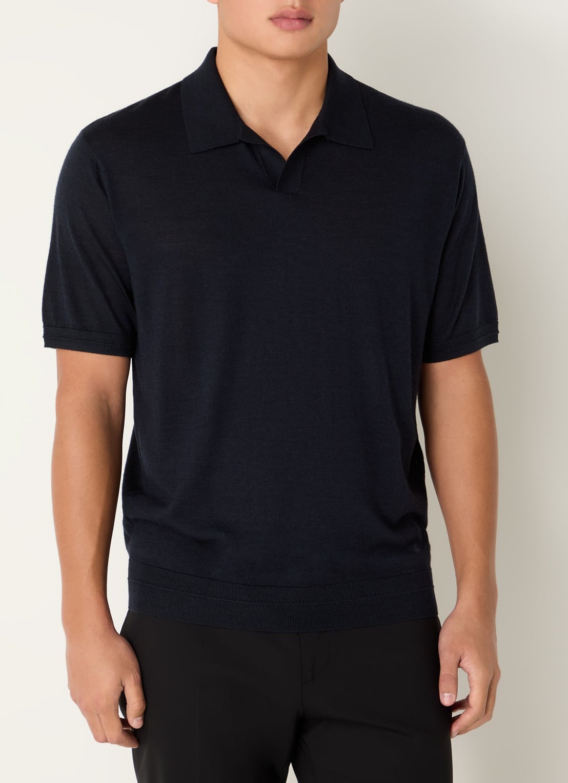 Armani Fijngebreide regular fit polo in zijdeblend - detail 4 donkerblauw