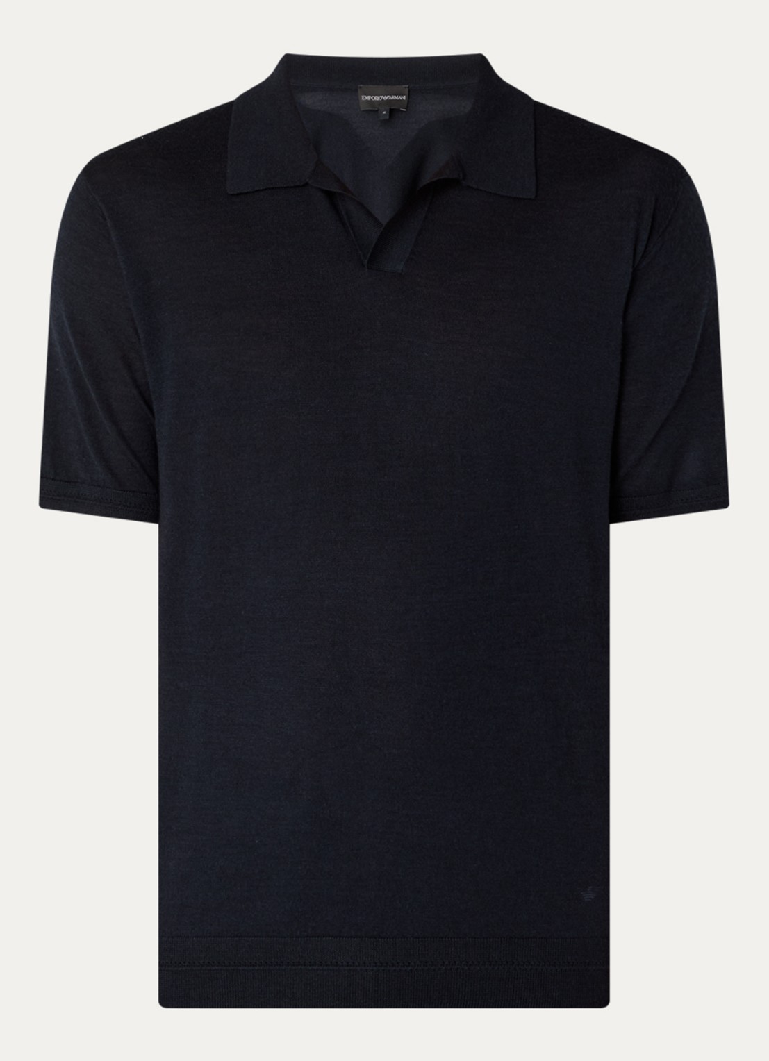 Armani Fijngebreide regular fit polo in zijdeblend - voorkant donkerblauw