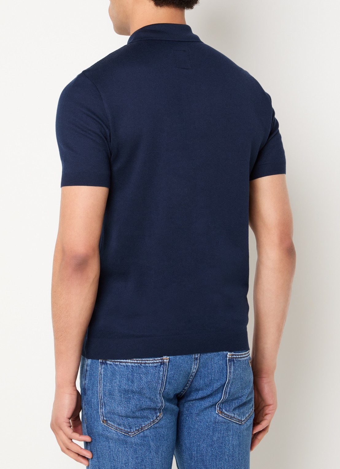 Armani Fijngebreide regular fit polo - achterkant 4 donkerblauw