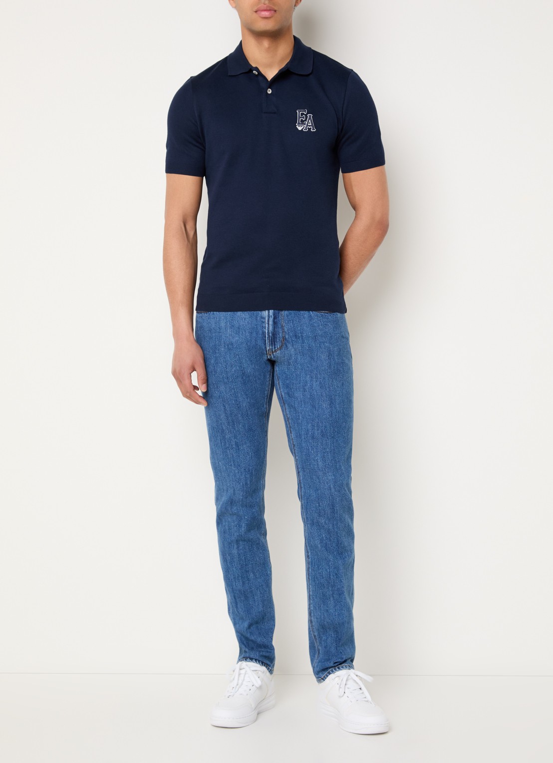 Armani Fijngebreide regular fit polo - voorkant 3 donkerblauw