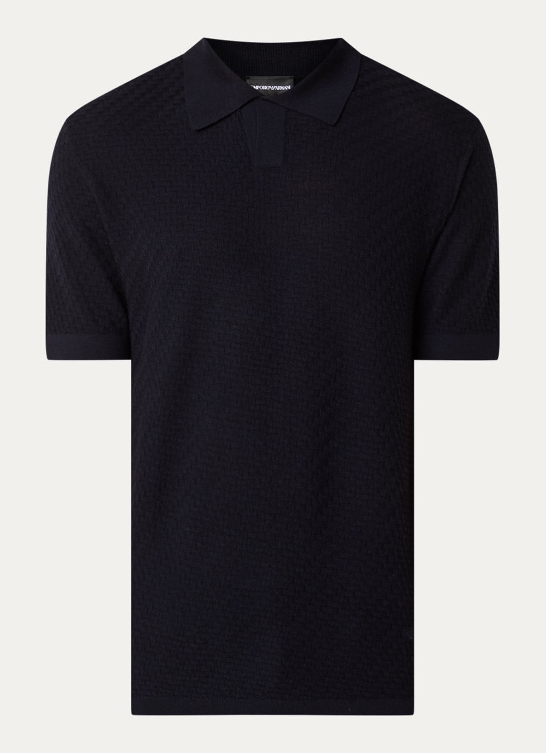 Armani Fijngebreide T-shirt in wolblend - voorkant 2 donkerblauw