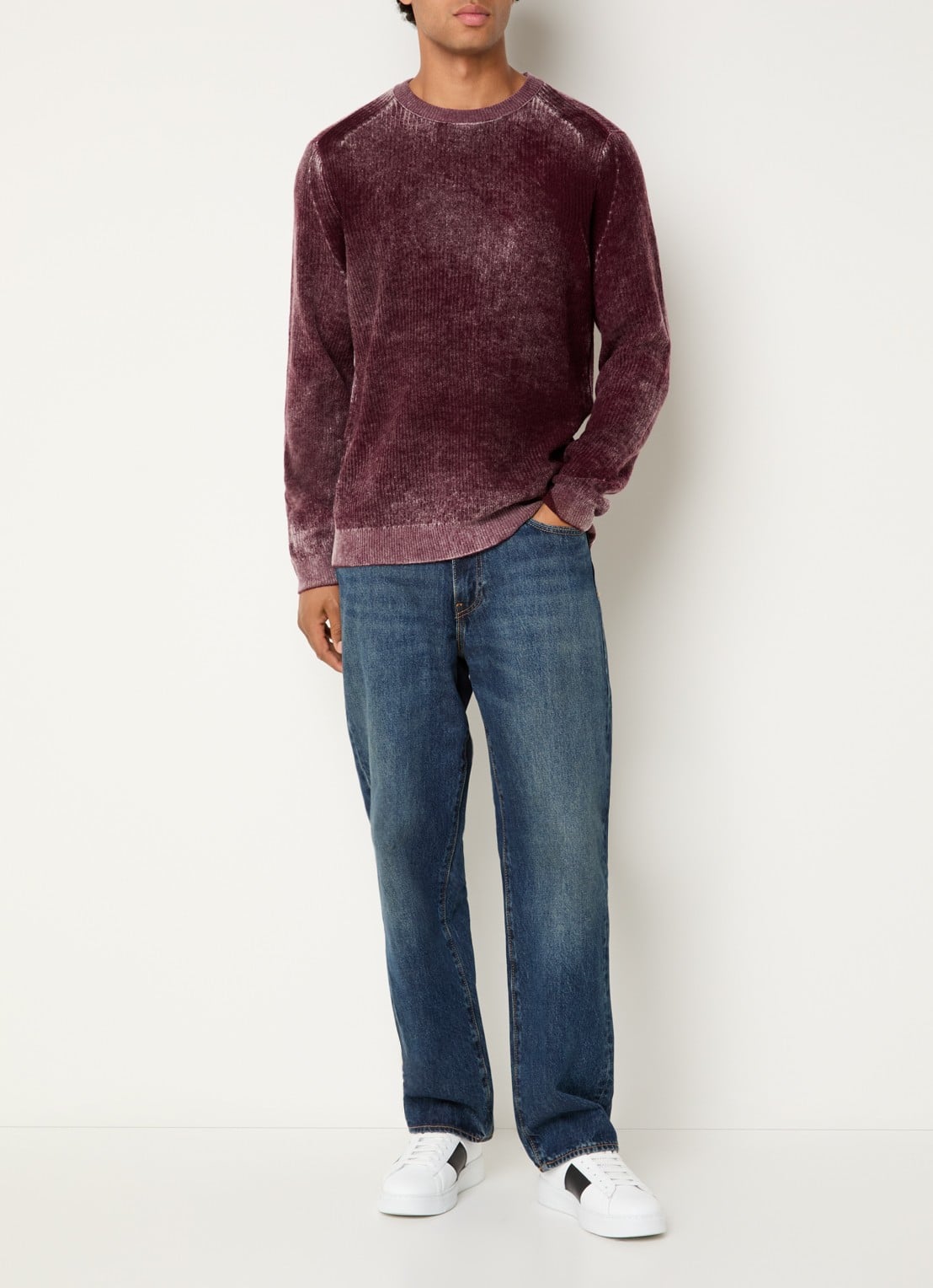 Armani Fijngebreide trui in wolblend met print - voorkant 4 aubergine