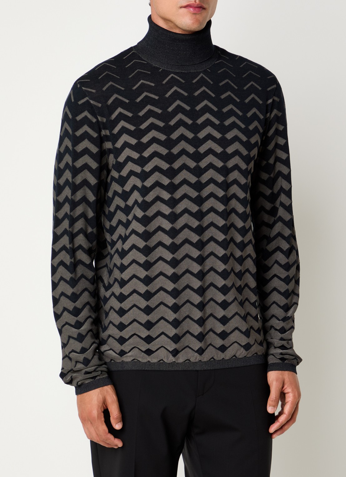 Armani Fijngebreide trui in zijdeblend met col - detail donkerblauw