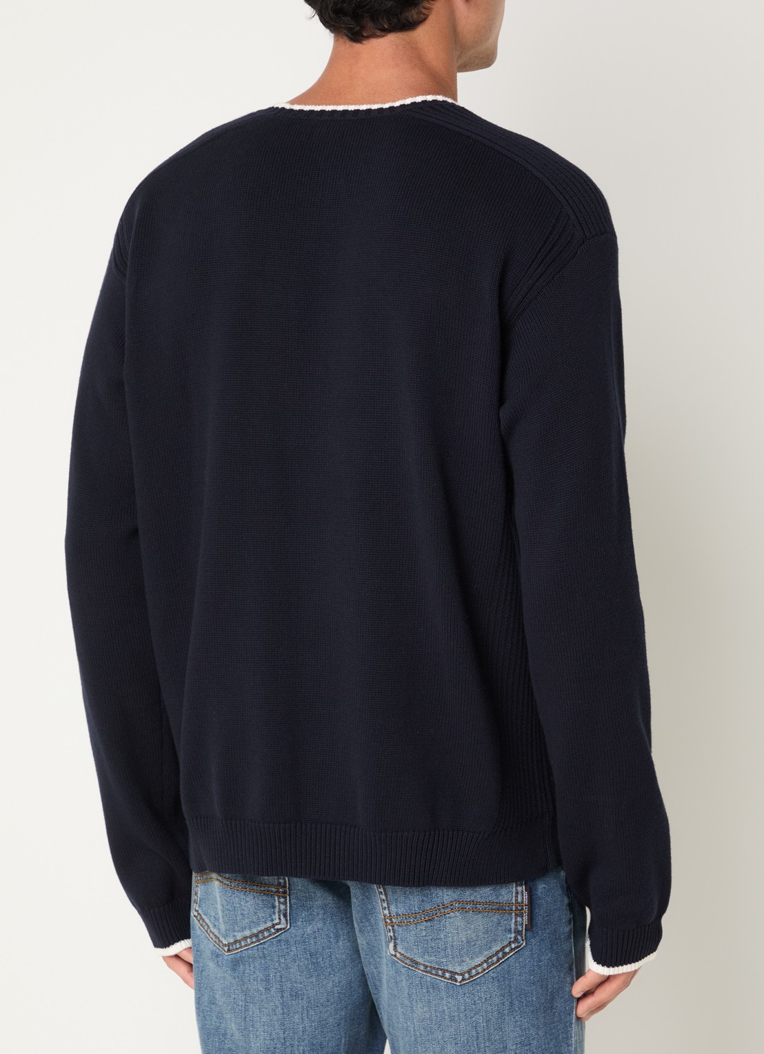 Armani Fijngebreide trui met logo - achterkant donkerblauw