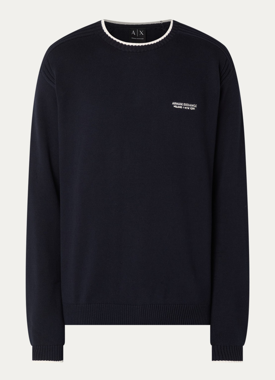 Armani Fijngebreide trui met logo - voorkant 2 donkerblauw