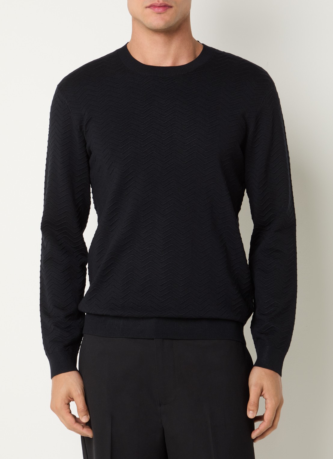 Armani Fijngebreide trui met structuur - detail 4 donkerblauw