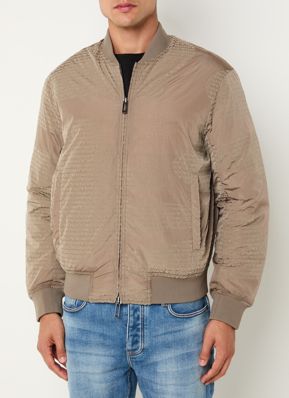 Armani Gewatteerd bomberjack met donsvulling en flockprint - detail 5 camel