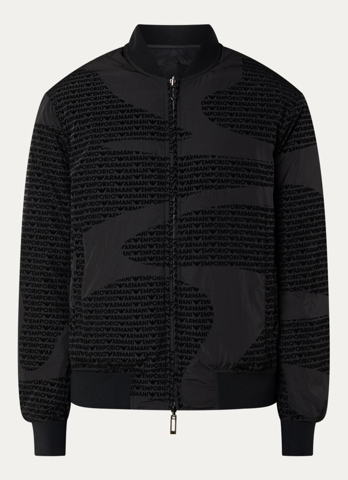 Armani Gewatteerd bomberjack met donsvulling en flockprint - voorkant 2 zwart