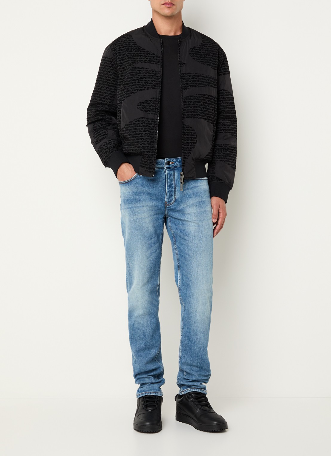 Armani Gewatteerd bomberjack met donsvulling en flockprint - voorkant 4 zwart