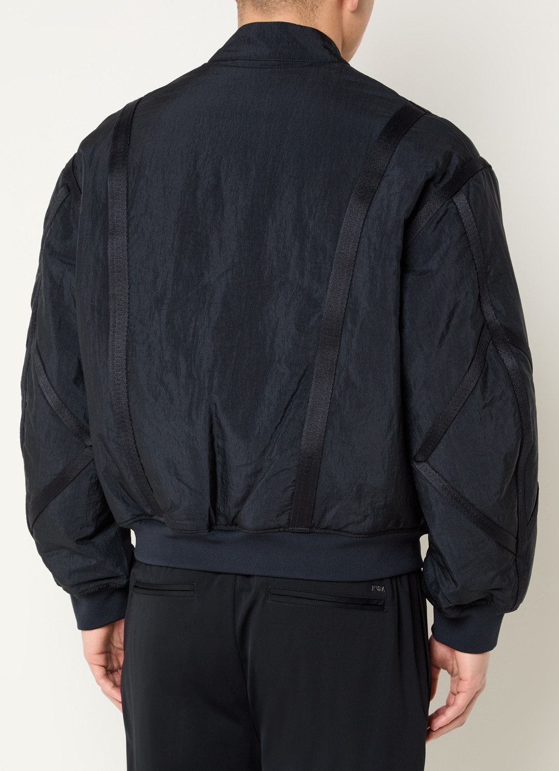 Armani Gewatteerd bomberjack met logo en ritszakken - achterkant donkerblauw