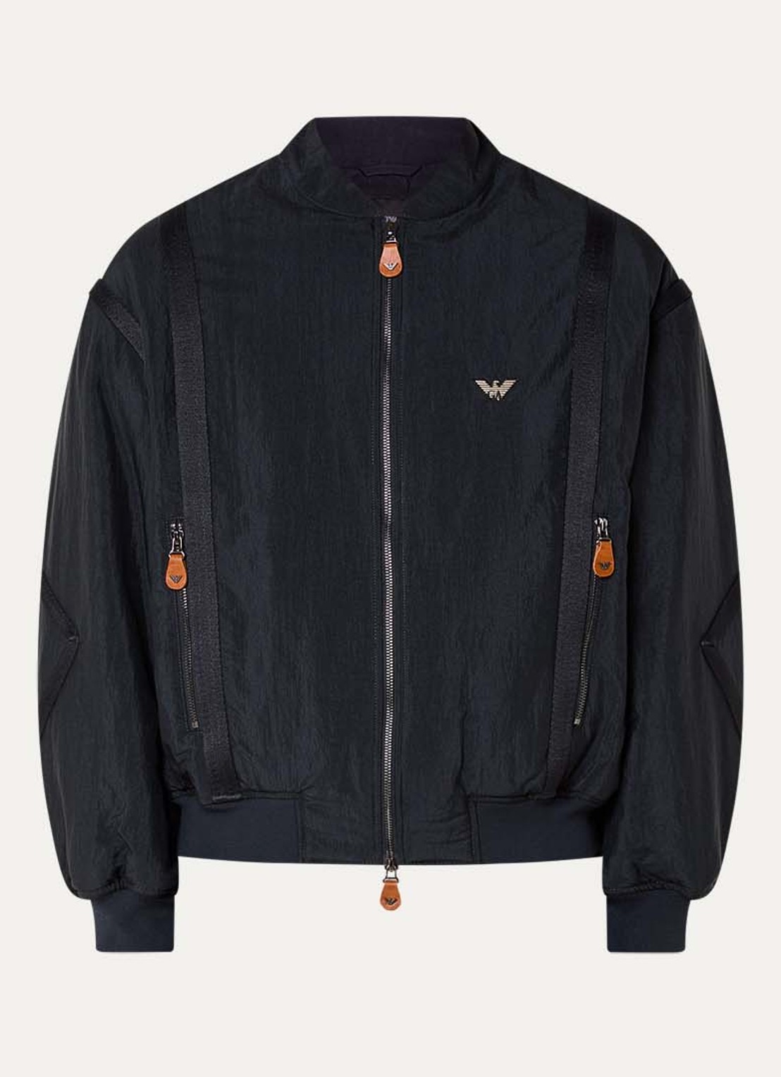 Armani Gewatteerd bomberjack met logo en ritszakken - voorkant 3 donkerblauw