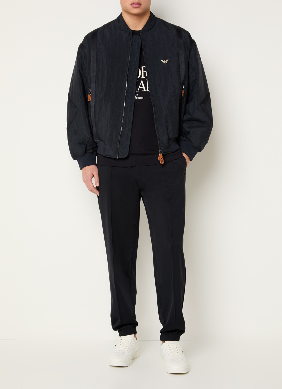 Armani Gewatteerd bomberjack met logo en ritszakken - voorkant 4 donkerblauw