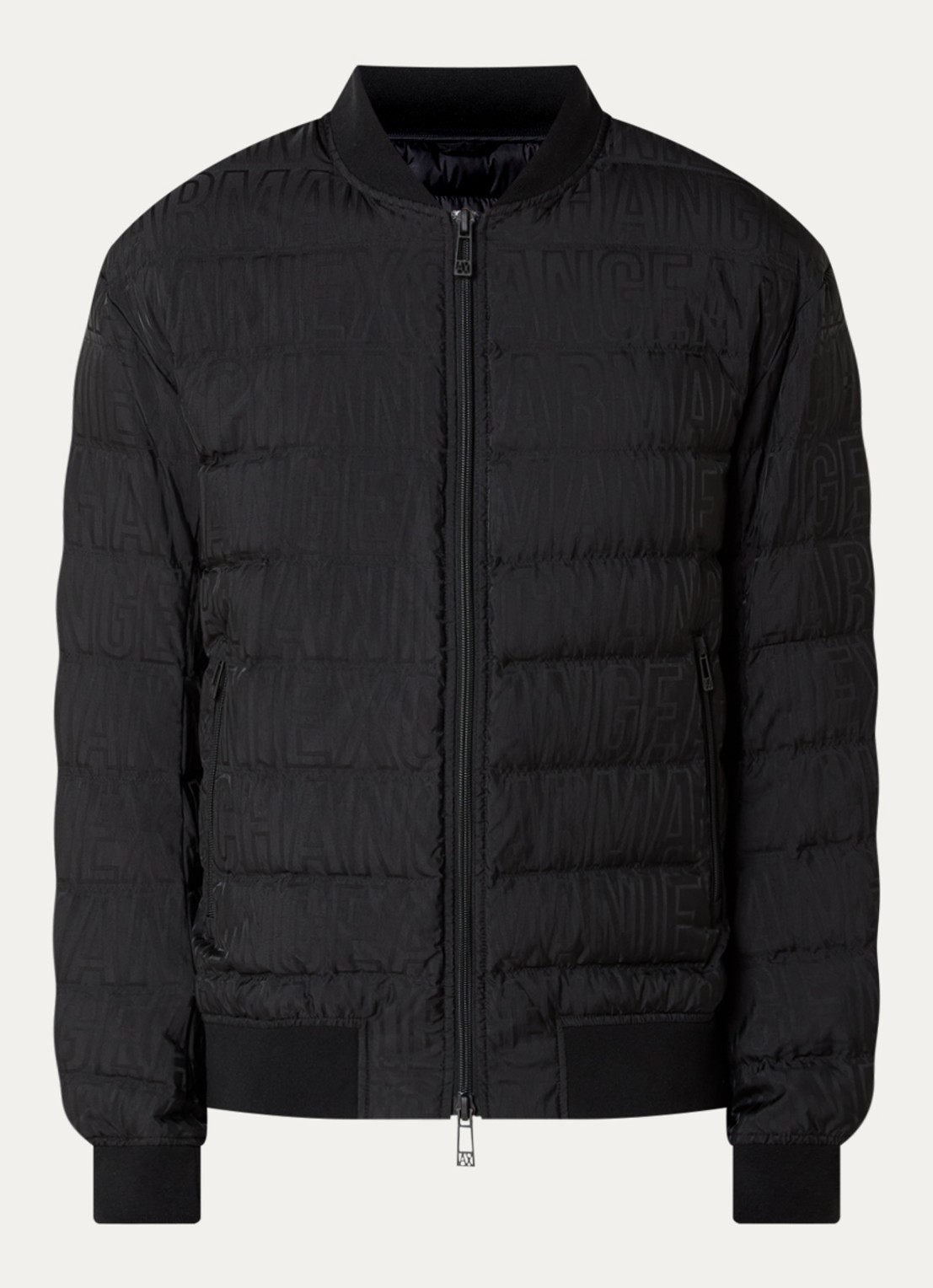 Armani Gewatteerd bomberjack met logoprint - voorkant 2 zwart