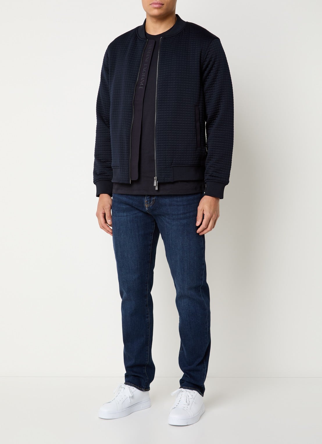 Armani Gewatteerd bomberjack met structuur - voorkant 2 donkerblauw