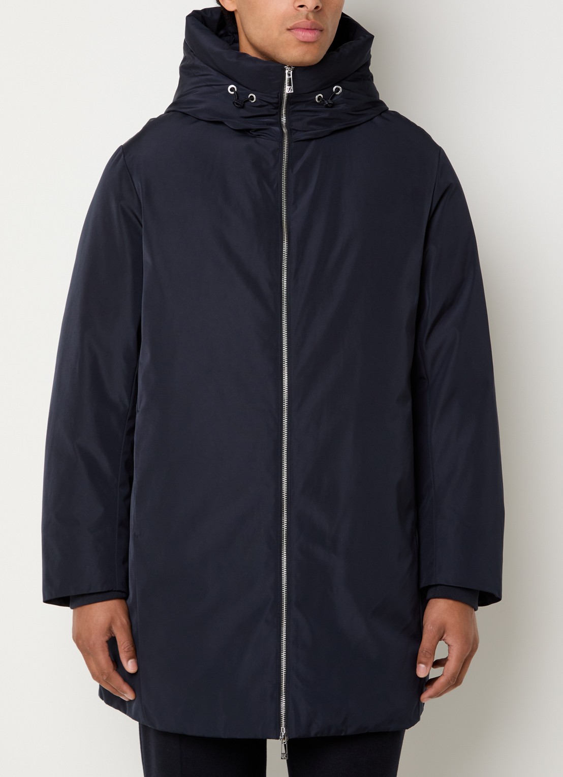 Armani Gewatteerd jack met capuchon - detail donkerblauw