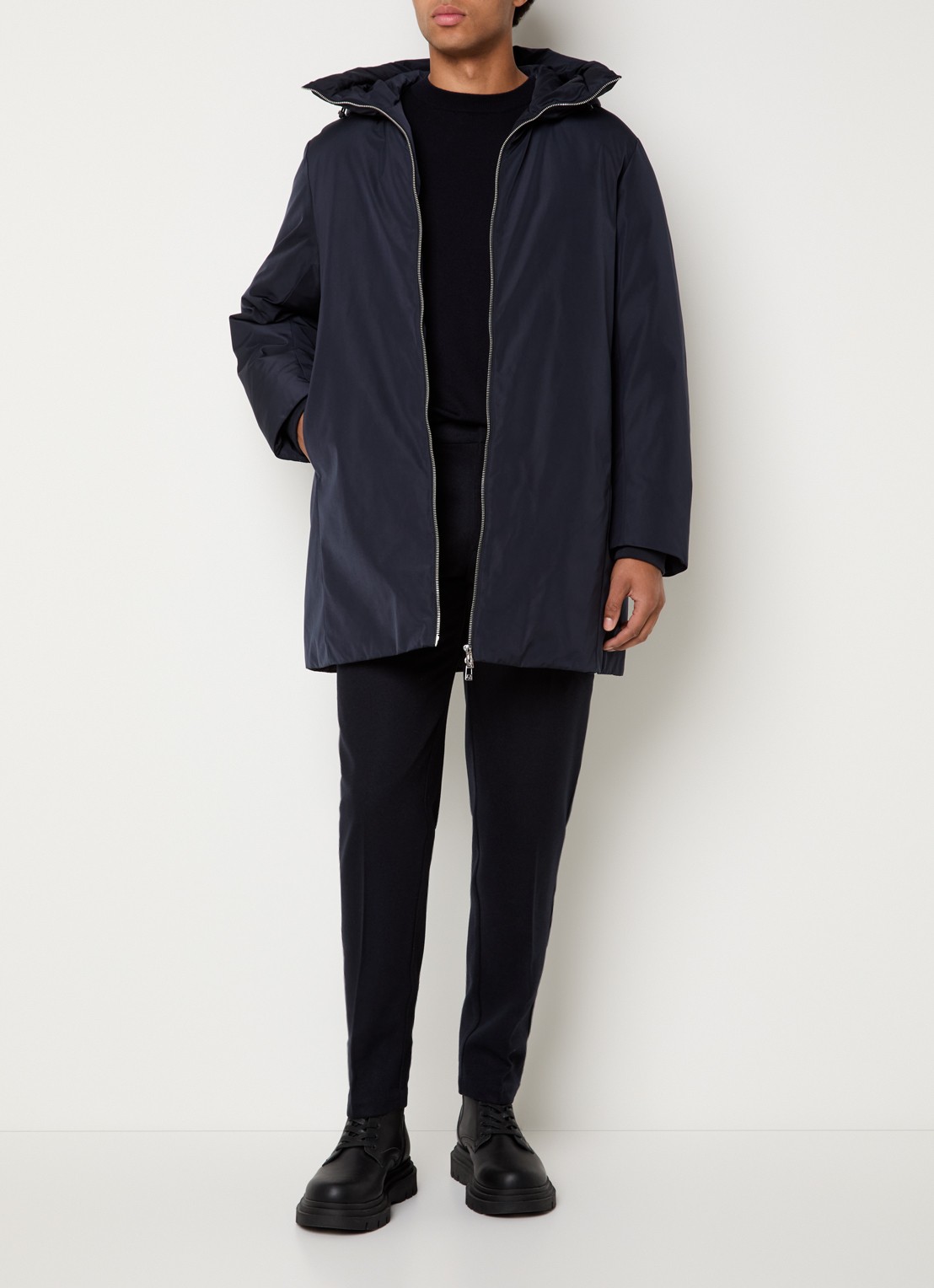 Armani Gewatteerd jack met capuchon - voorkant 4 donkerblauw