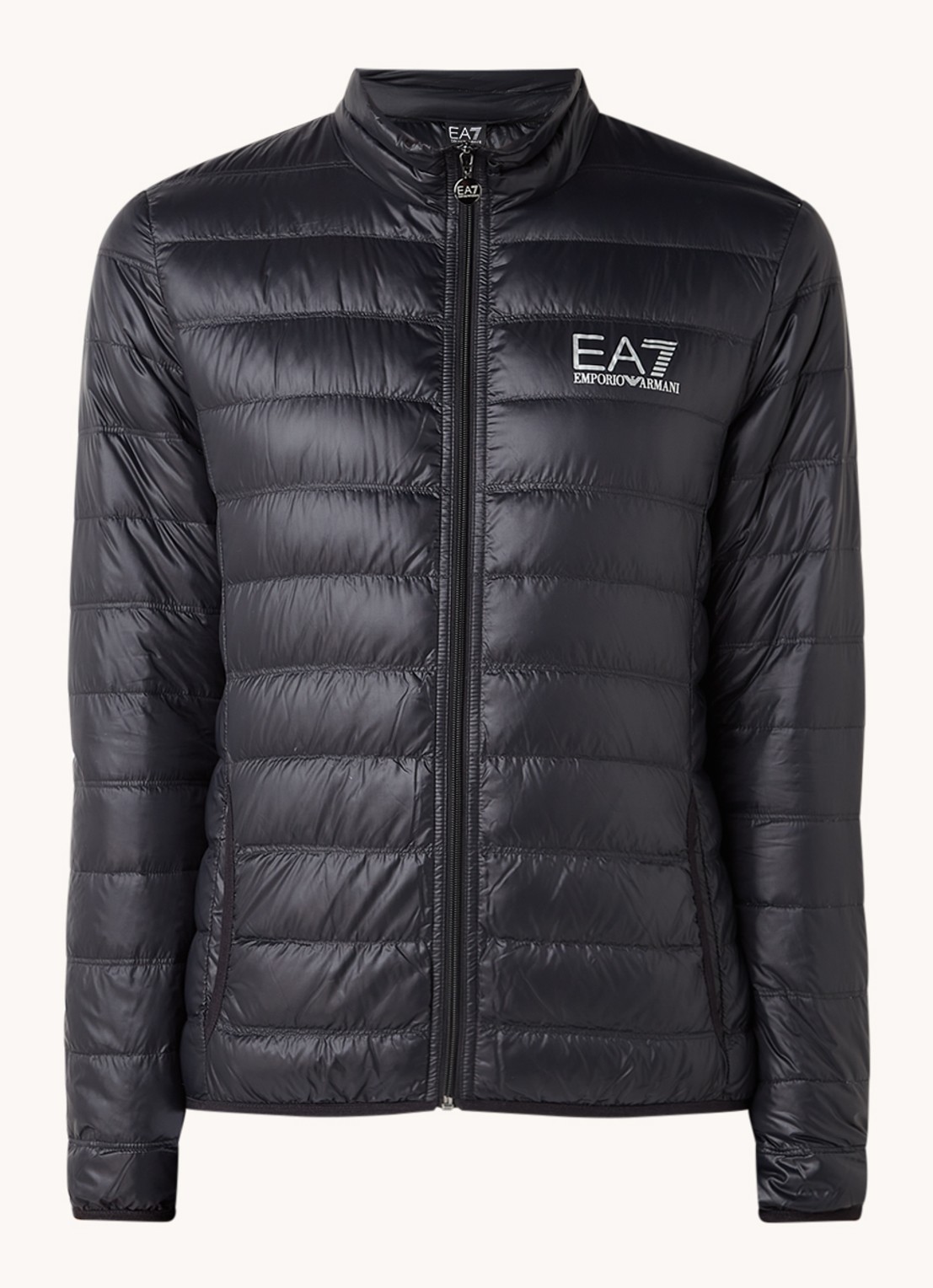 Armani Gewatteerd jack met donsvulling en logo - voorkant zwart