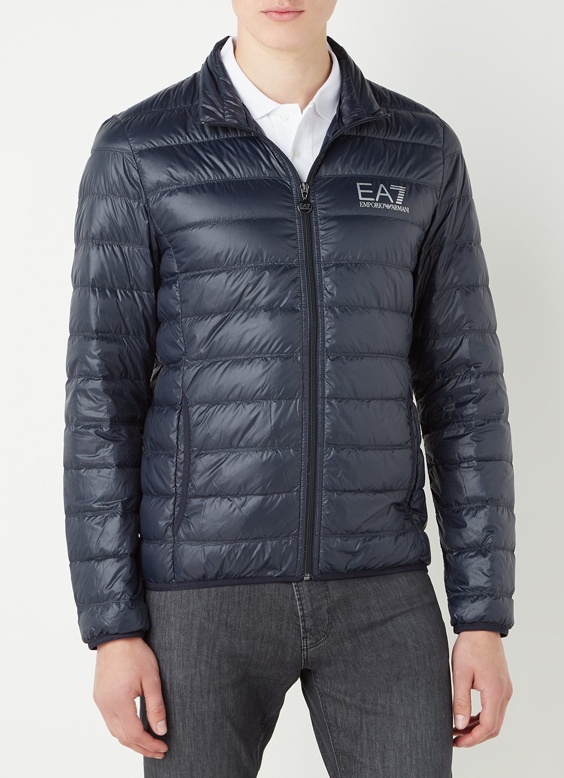 Armani Gewatteerd jack met donsvulling en logo - detail 4 donkerblauw