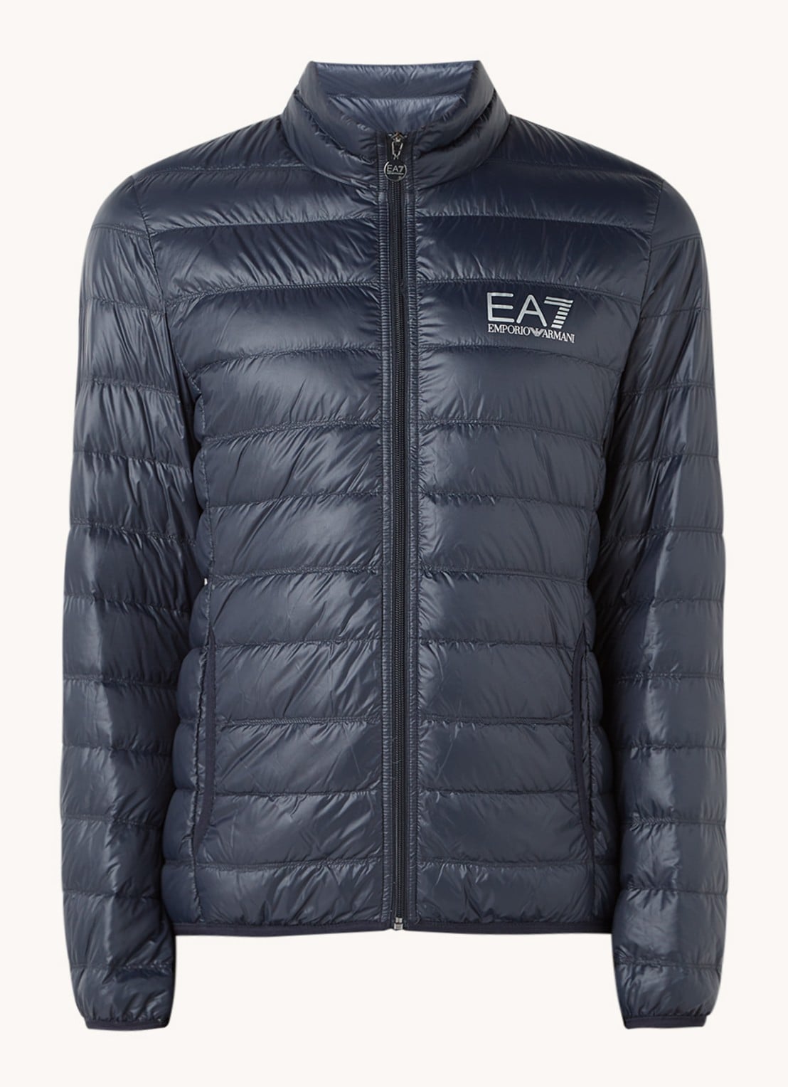 Armani Gewatteerd jack met donsvulling en logo - voorkant donkerblauw