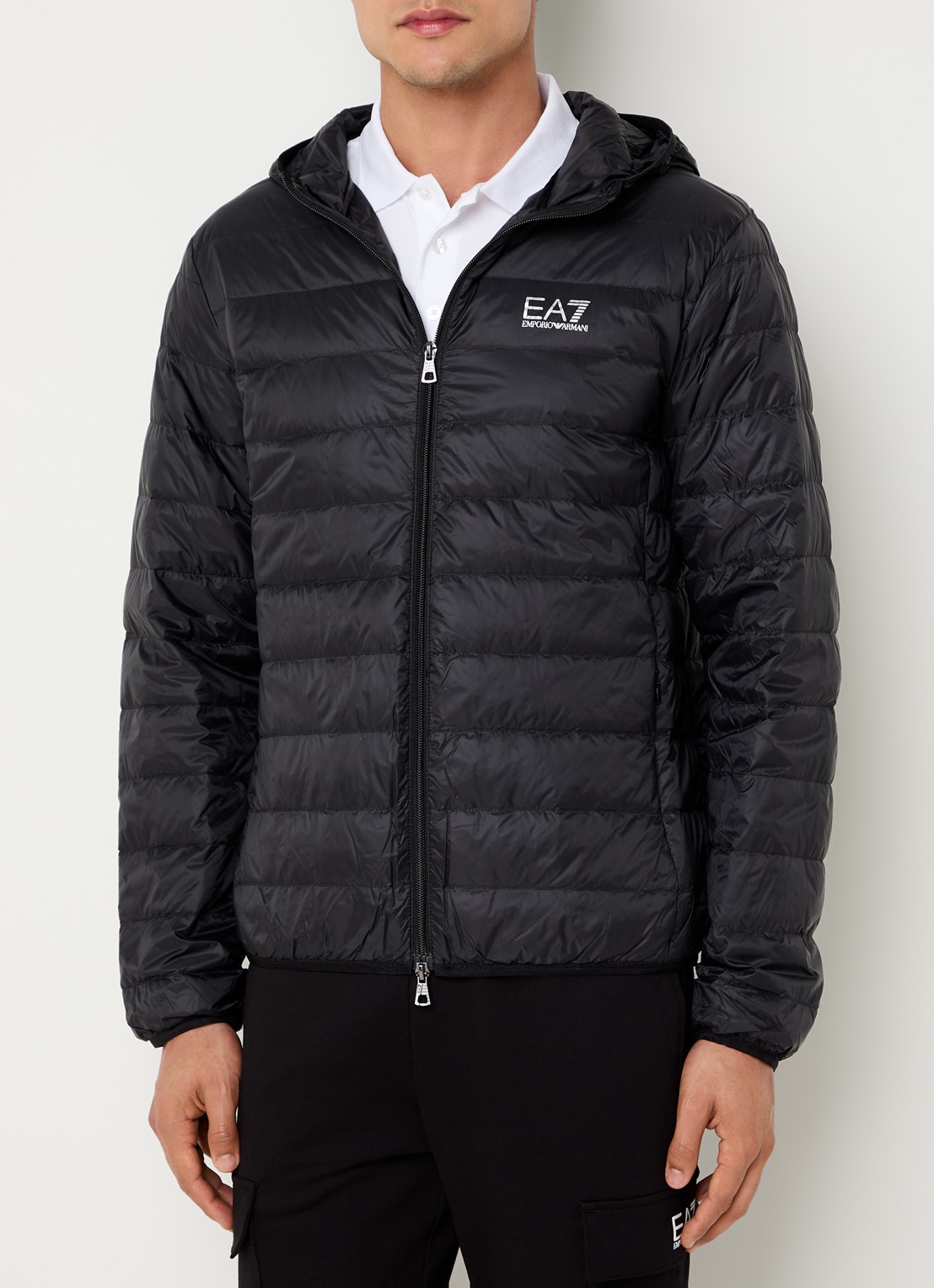 Armani Gewatteerd jack met donsvulling en logo - detail 3 zwart