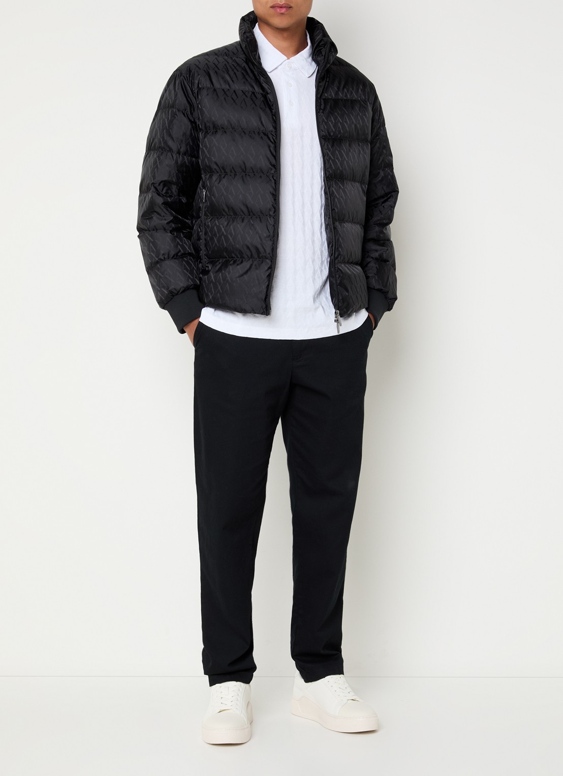 Armani Gewatteerd jack met donsvulling en logoprint - voorkant 3 zwart