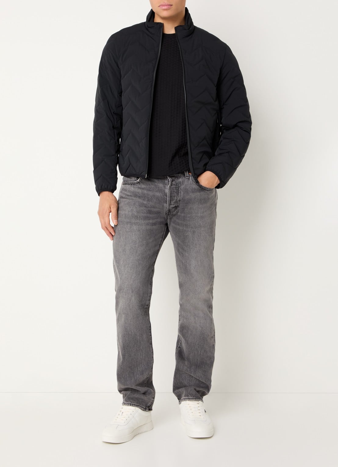 Armani Gewatteerd jack met donsvulling - voorkant 4 black beauty / zwart