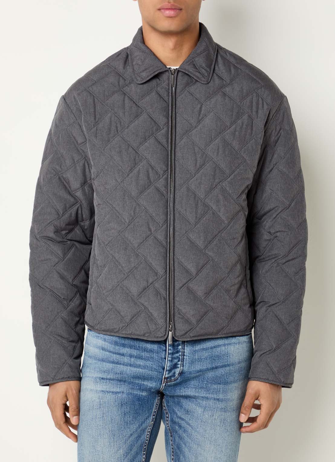 Armani Gewatteerd jack met donsvulling - detail donkergrijs
