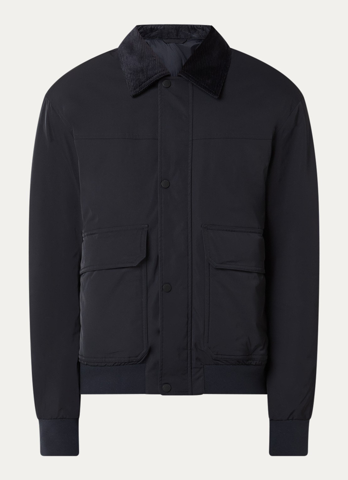 Armani Gewatteerd jack met kraag van corduroy - voorkant donkerblauw