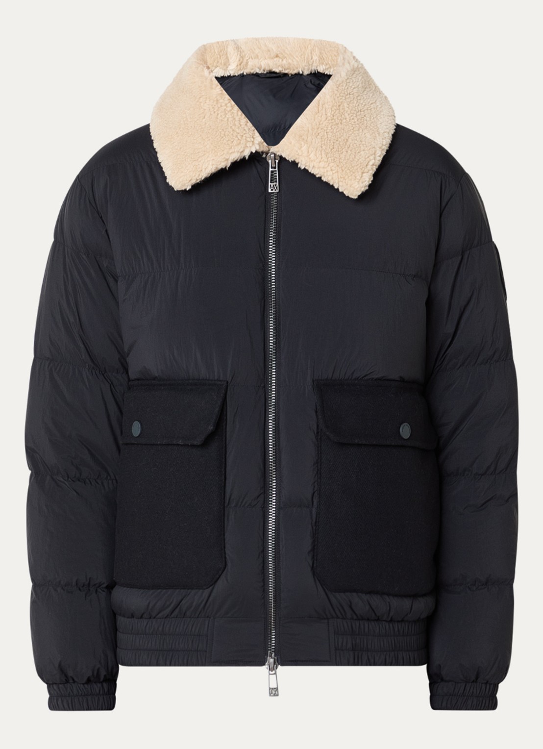 Armani Gewatteerd jack met kraag van imitatiebont en donsvulling - voorkant donkerblauw