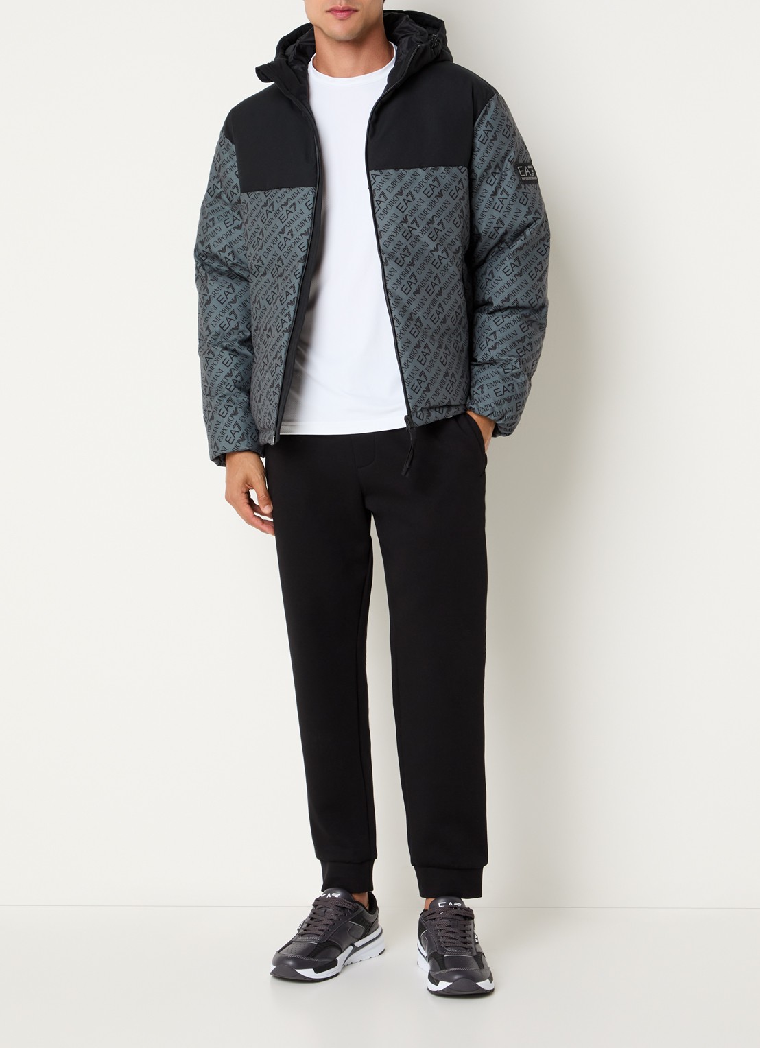 Armani Gewatteerd jack met logoprint  - voorkant 3 bronsgroen