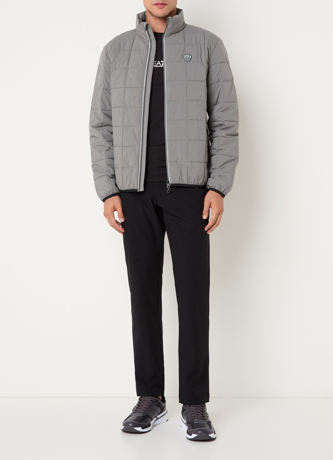 Armani Gewatteerd jack met quilt patroon en logo - voorkant 3 grijs