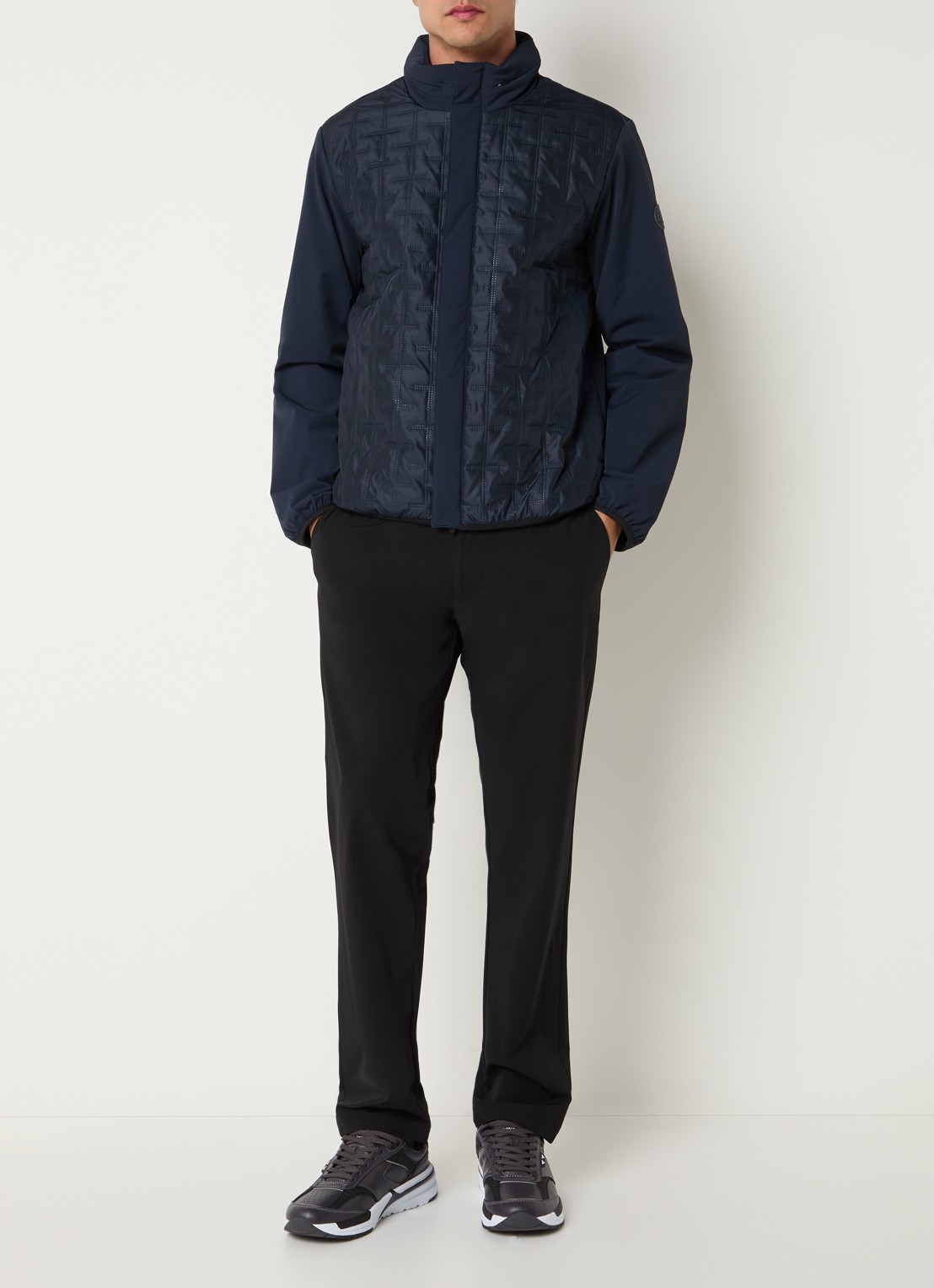 Armani Gewatteerd jack met quilt patroon en ritszakken - voorkant 2 donkerblauw