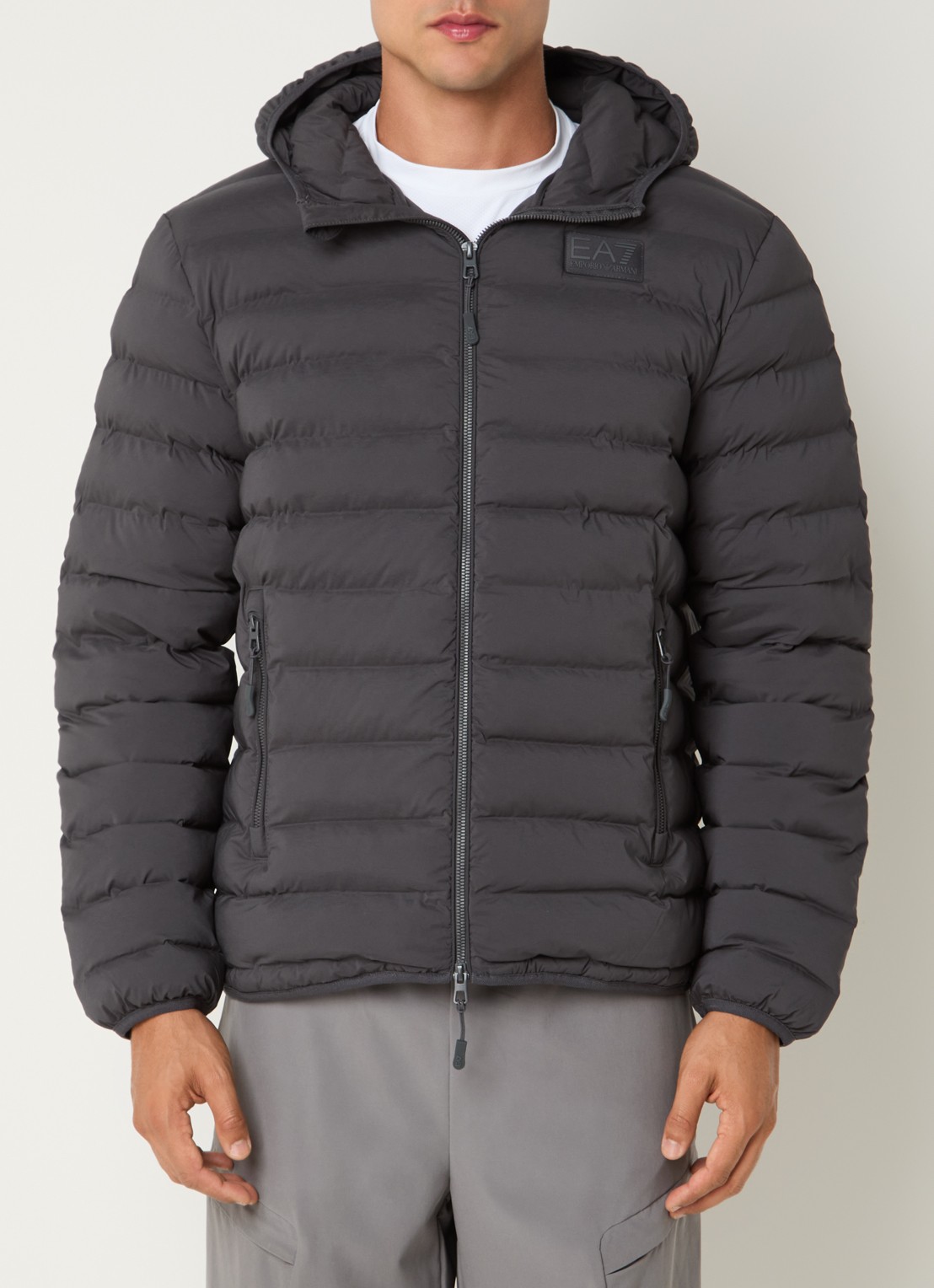 Armani Gewatteerd jack met ritszakken - detail antraciet