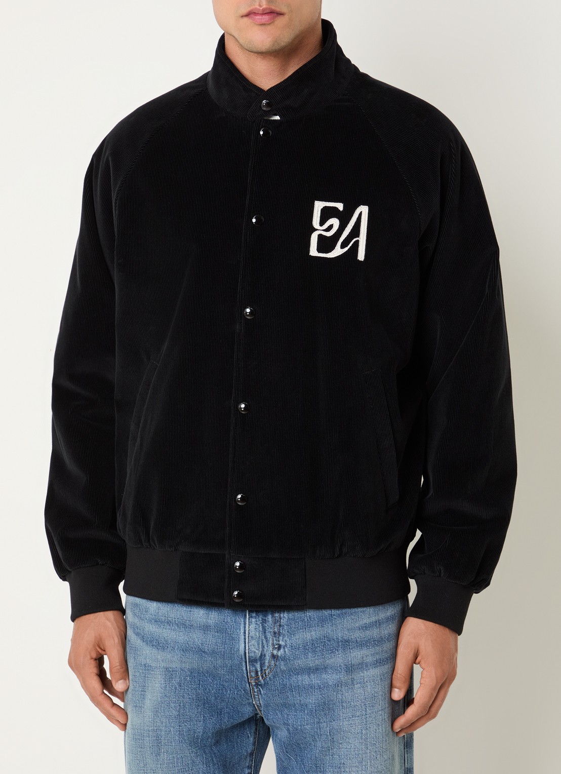 Armani Gewatteerd jack van corduroy met logoborduring - detail 4 zwart