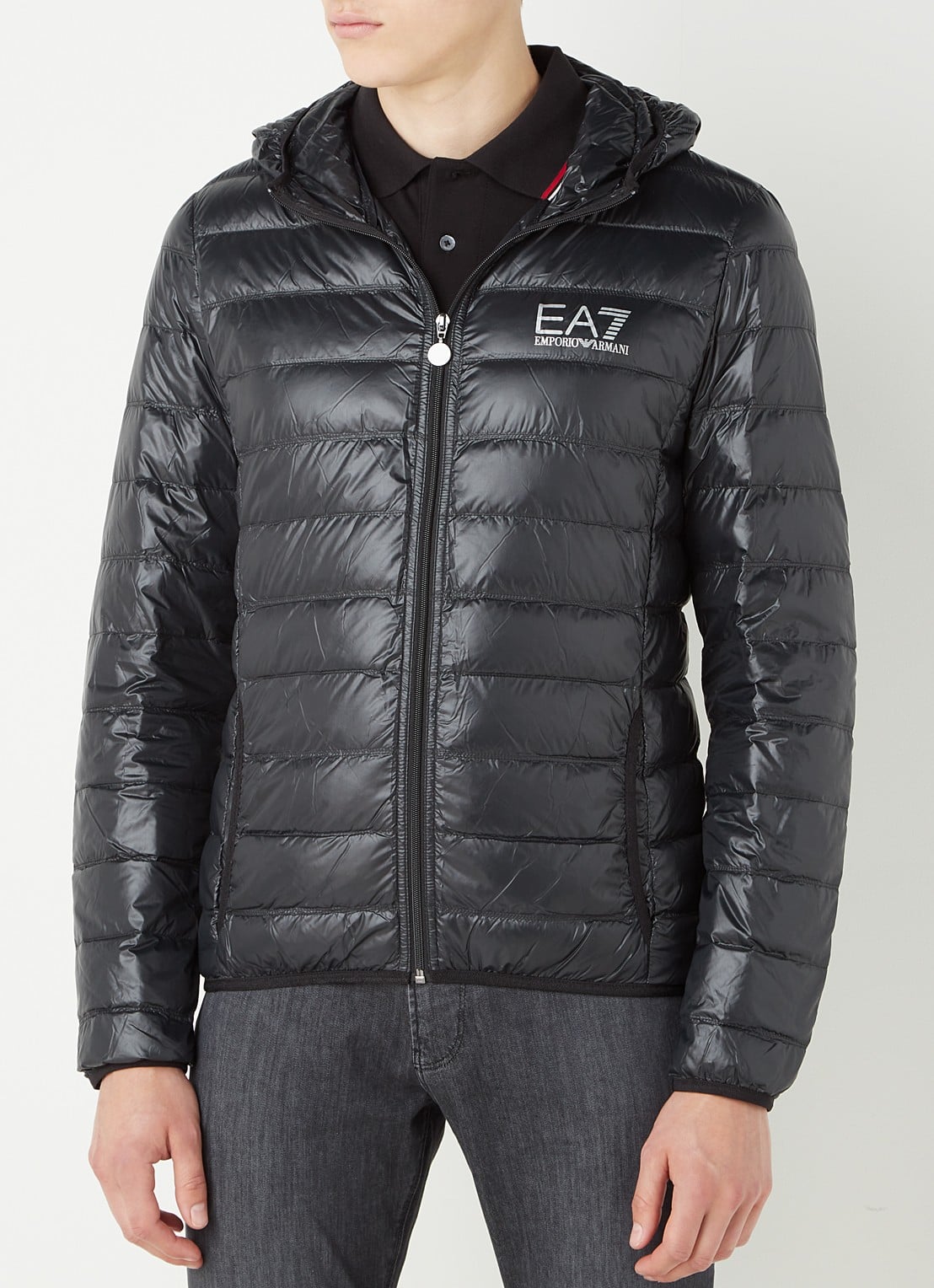 Armani Gewatteerd trainingsjack met donsvulling en logo - detail 3 zwart
