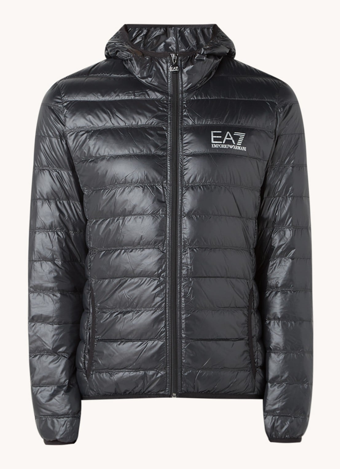 Armani Gewatteerd trainingsjack met donsvulling en logo - voorkant zwart