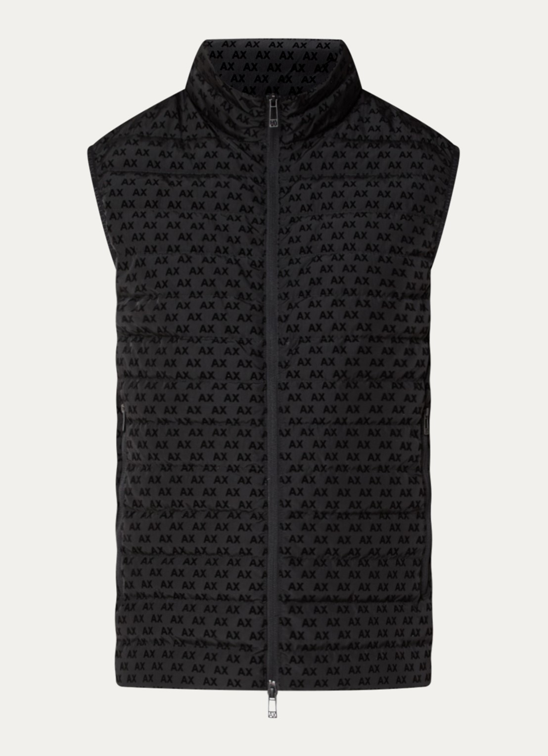 Armani Gewatteerde bodywarmer met donsvulling en flock logoprint - voorkant 3 black-uc001