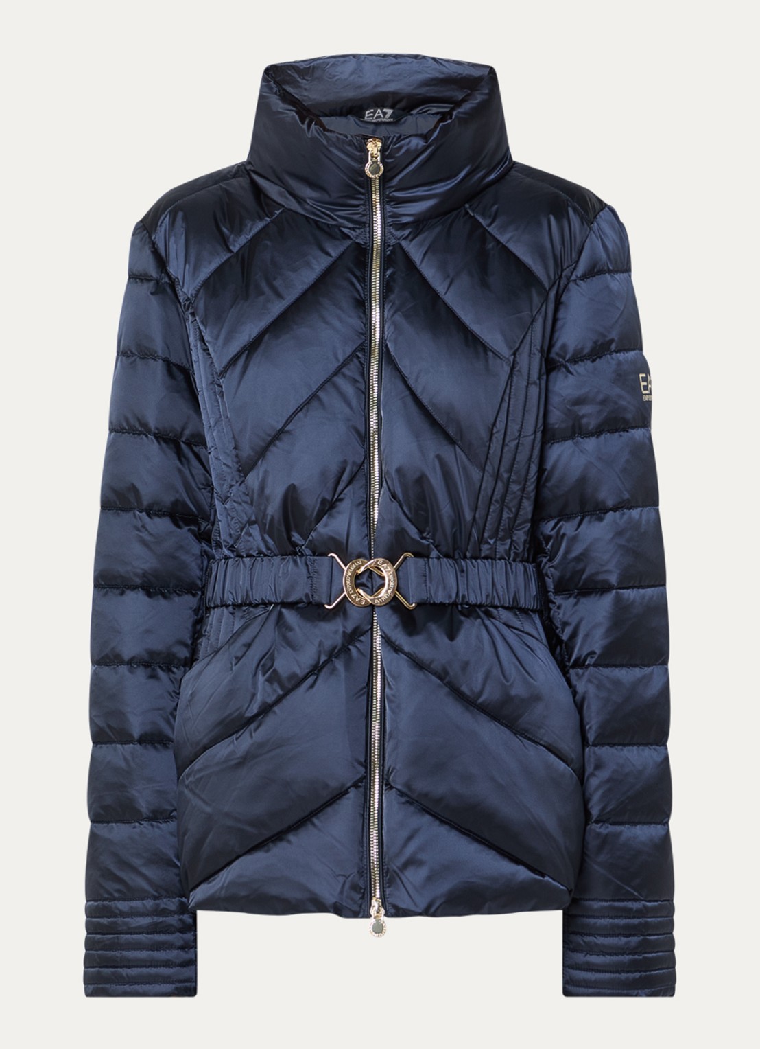 Armani Gewatteerde jas met ceintuur en glanzende finish - voorkant 2 donkerblauw