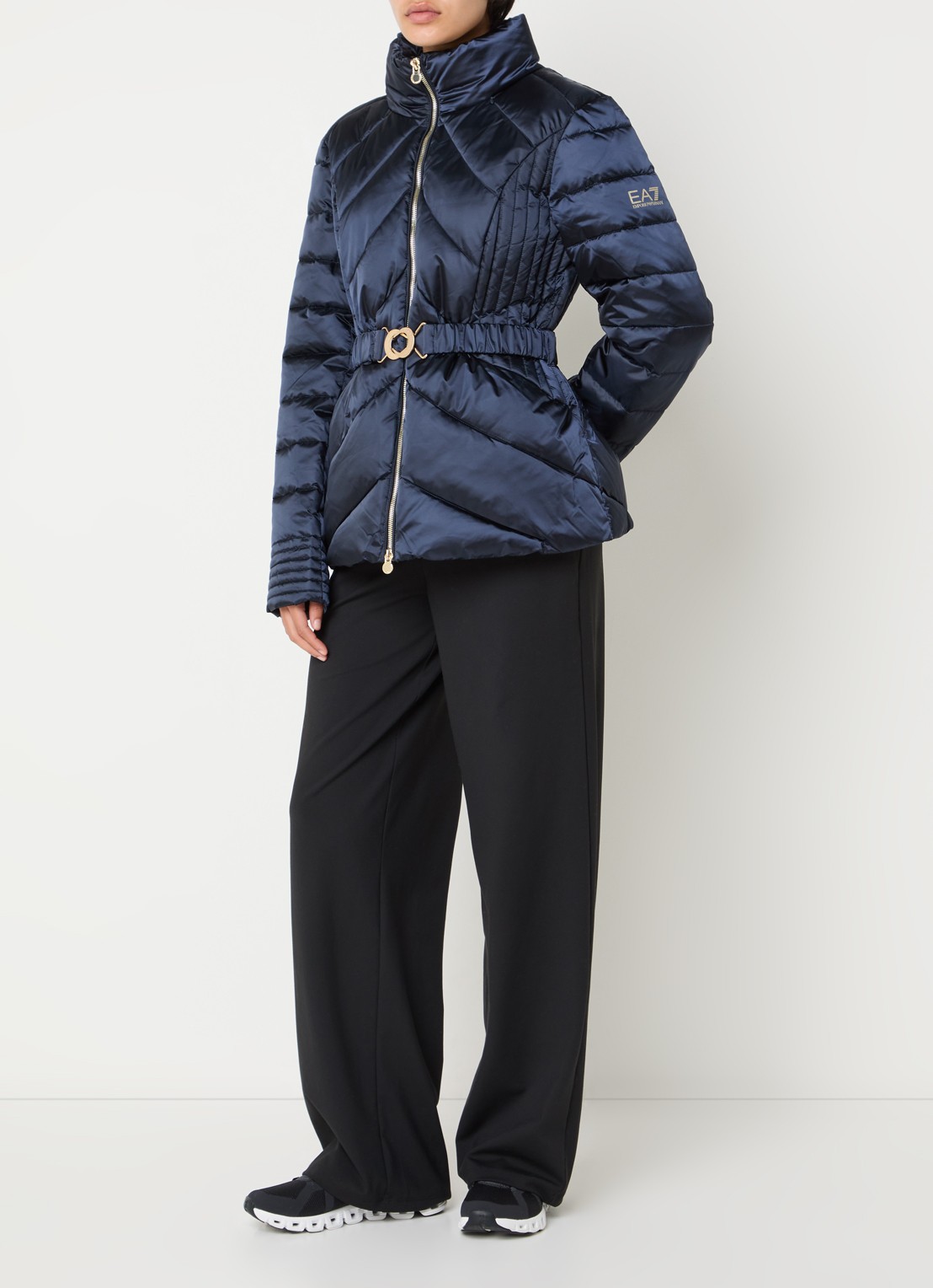 Armani Gewatteerde jas met ceintuur en glanzende finish - voorkant 3 donkerblauw