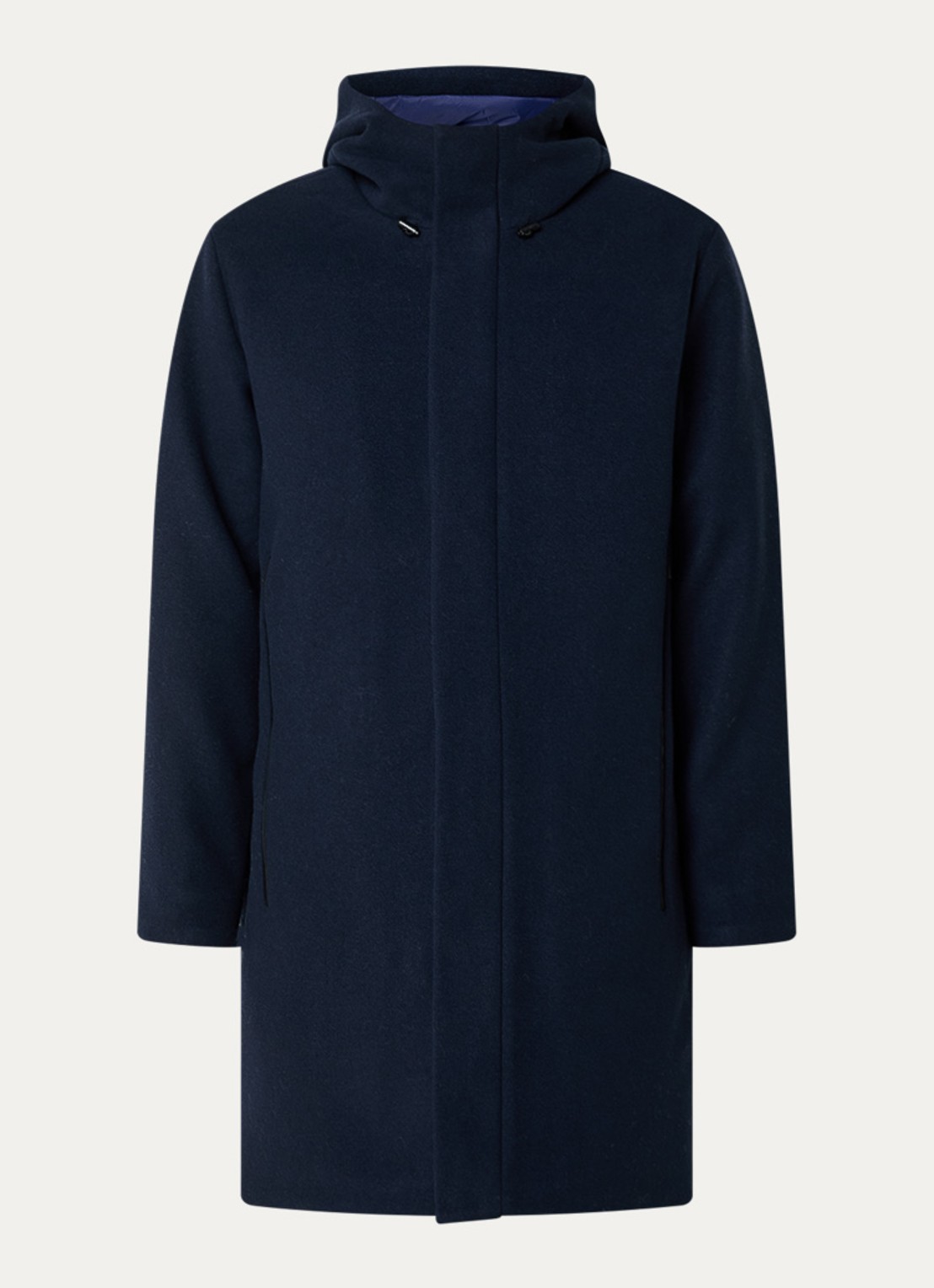 Armani Gewatteerde mantel in wolblend met capuchon - voorkant 3 donkerblauw