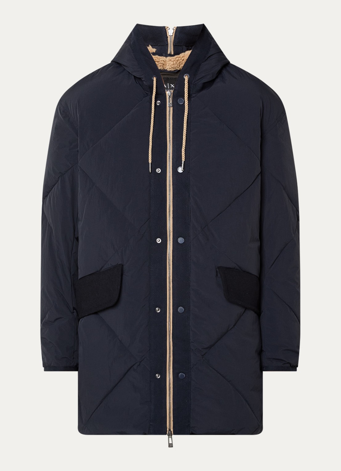 Armani Gewatteerde parka met capuchon en quilt patroon - voorkant 3 donkerblauw