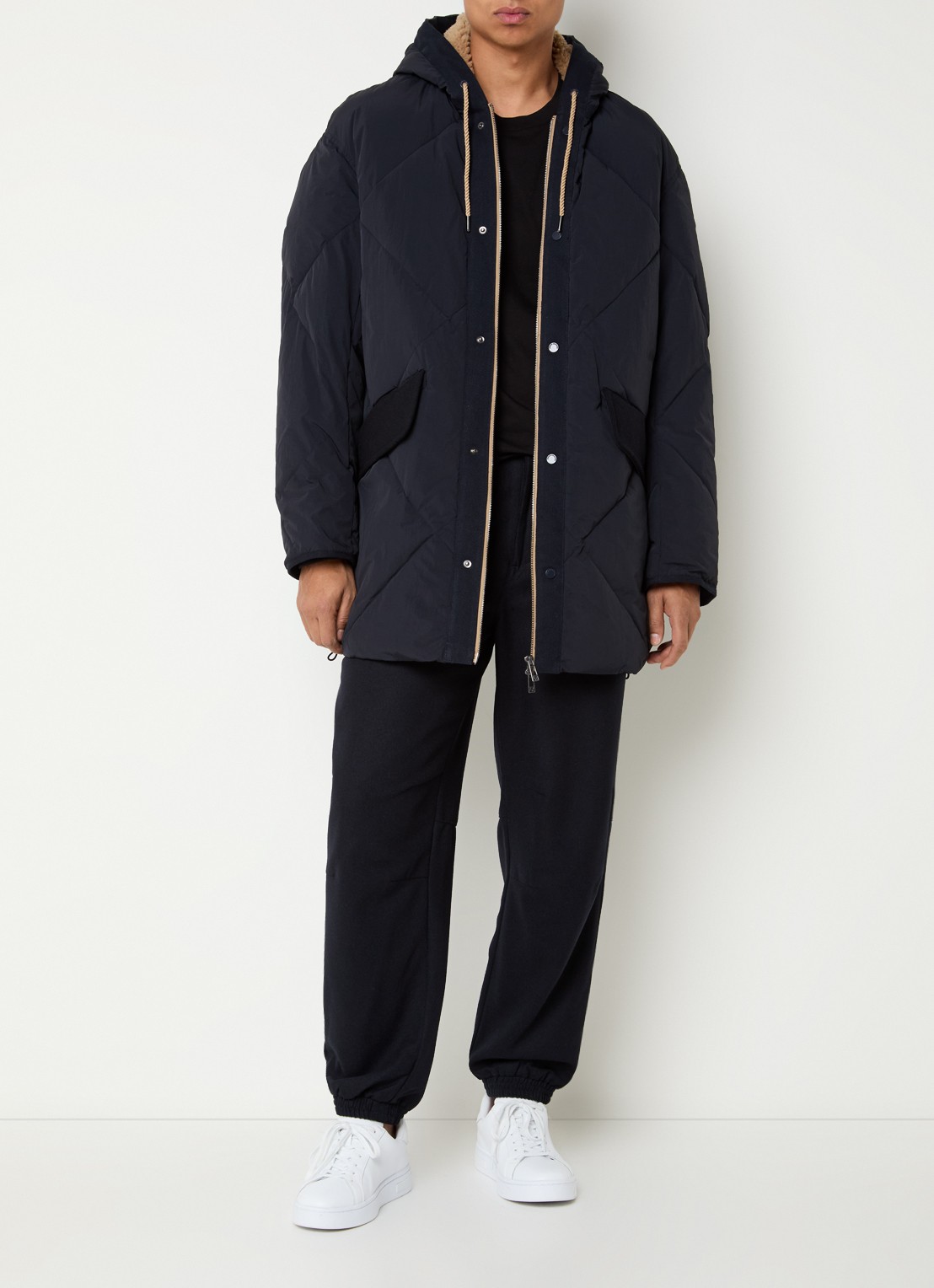 Armani Gewatteerde parka met capuchon en quilt patroon - voorkant 4 donkerblauw
