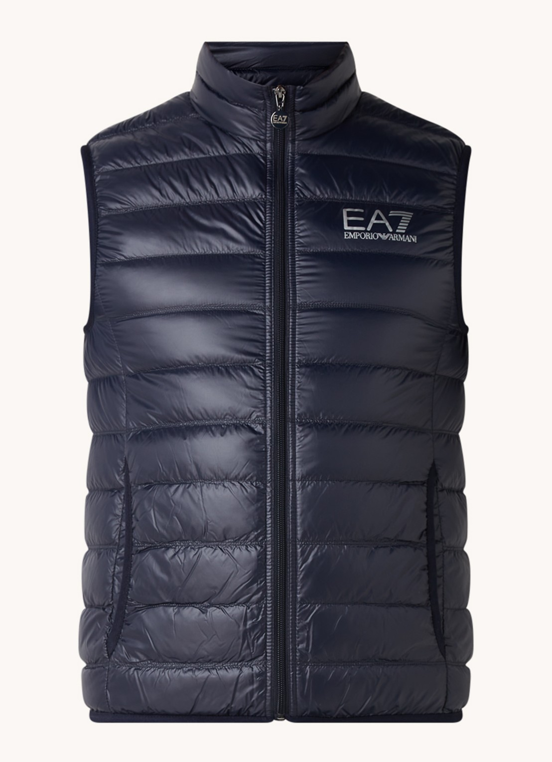 Armani Gewatteerde trainingsbodywarmer met donsvulling  - voorkant donkerblauw