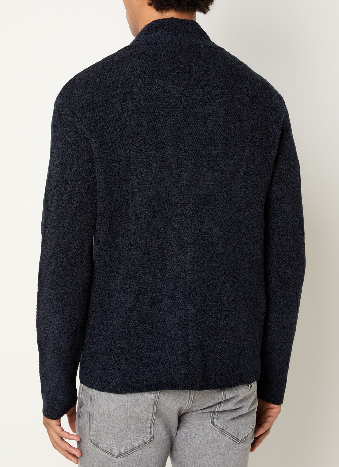 Armani Grofgebreid vest in wolblend met V-hals - achterkant 4 donkerblauw