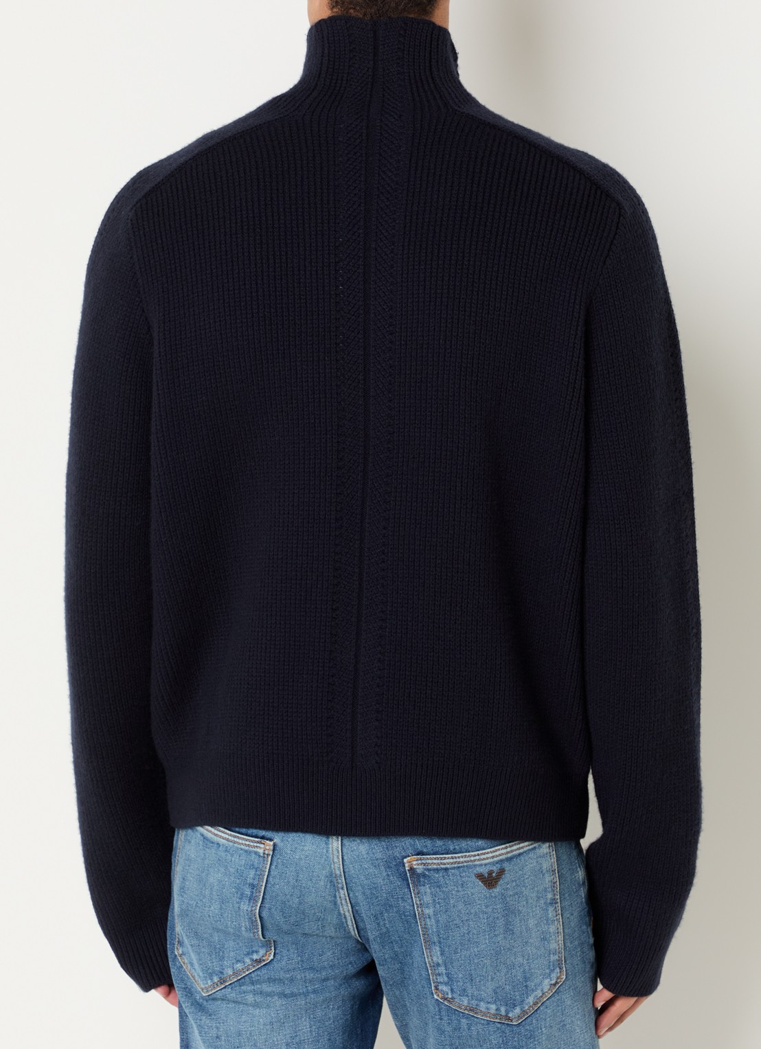 Armani Grofgebreid vest van scheerwol met ribstructuur - achterkant 2 donkerblauw