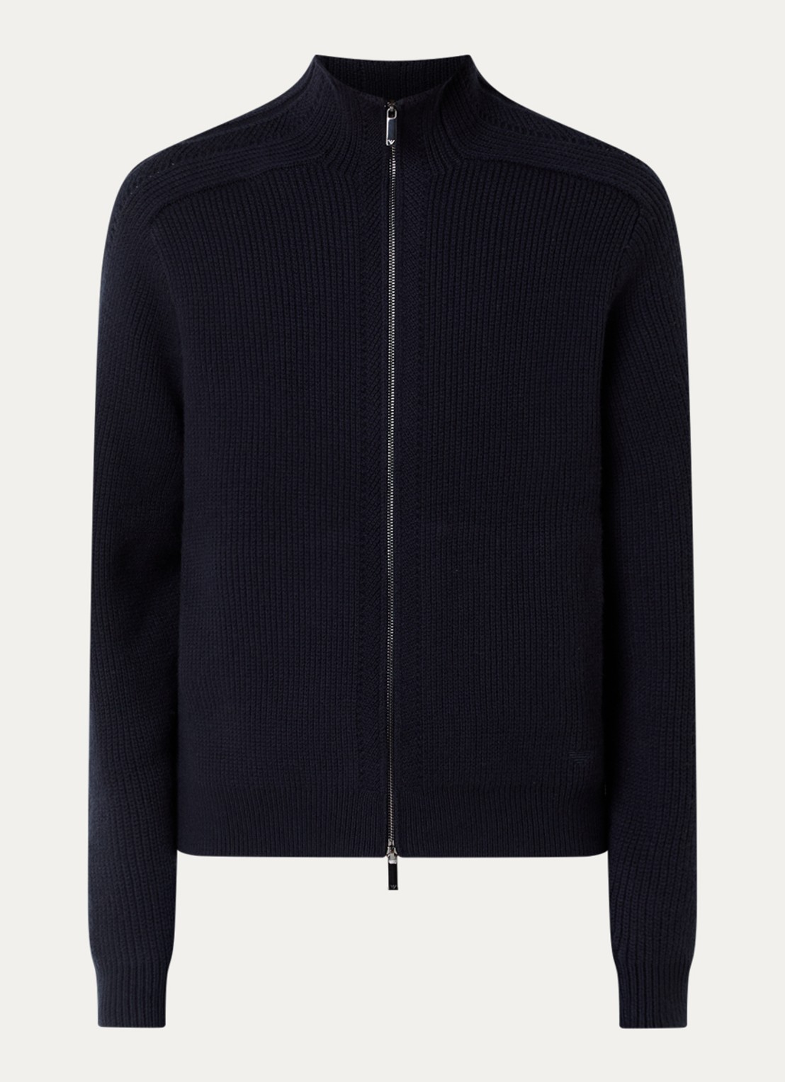 Armani Grofgebreid vest van scheerwol met ribstructuur - voorkant 3 donkerblauw