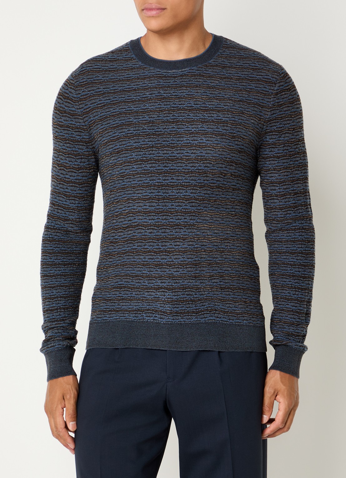 Armani Grofgebreide pullover in scheerwolblend - detail 3 staalblauw