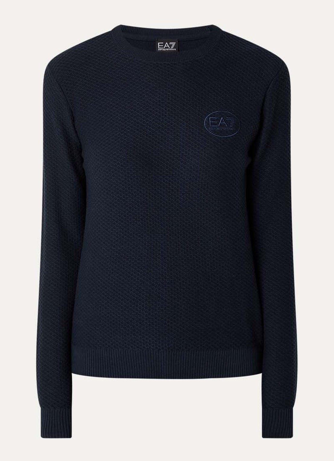 Armani Grofgebreide pullover met logo - voorkant 2 donkerblauw